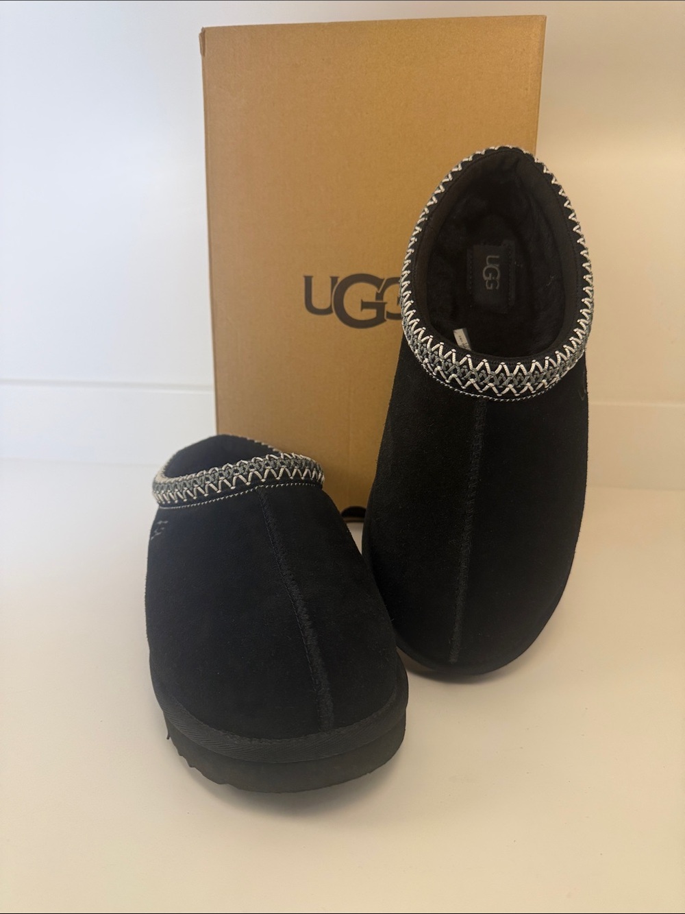 UGG Black Tasman II Suede Slip-On Mules with Contrast Stitching - Size 9